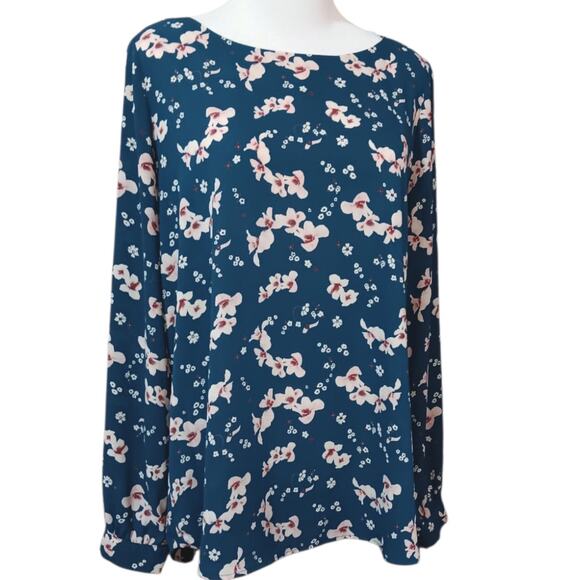 PLEIONE Blouse Top M Pretty Flowers Career Office Professional Dressy Floral - Picture 1 of 9